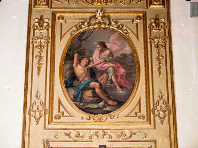 Il tema ricorrente � sempre l�amore ispirato da poemi classici, vedi i riquadri con le raffigurazioni di Diana ed Endimione...